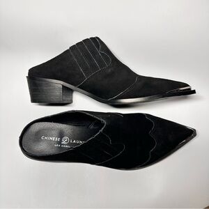 Chinese Laundry Black Suede Pointed Toe Low Heel Size 10/41 Slip-On Boho Western